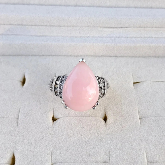 Peach Opal & Natural Diamond Ring In 925 Sterling Silver - Picture 2 of 6